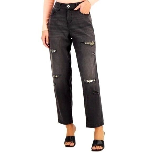 INC International Concepts Denim - Black Patched Boyfriend Jeans 6/28
